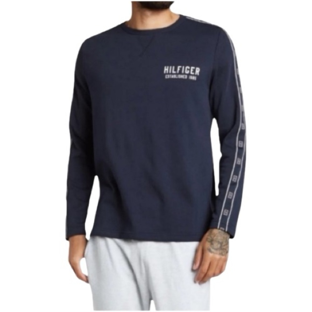 Tommy Hilfiger Logo Graphic Crew Neck Long Sleeve Pajama Style T-Shirt